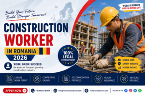 Professional site worker performing essential tasks for the official Construction Worker job in Romania 2026.