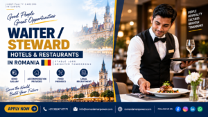 Professional steward providing high-quality table service for the official Waiter job in Romania 2026.