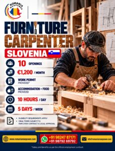 Skilled Indian woodworker performing tasks for Furniture Carpenter jobs in Slovenia for Indians.