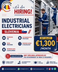 Industrial Electrician jobs in Slovenia for Indians