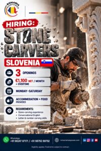 Skilled craftsman performing precision letter carving for Stone Carver jobs in Slovenia.