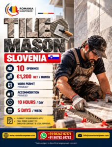 Professional technician performing high-precision porcelain installation for Tile Mason jobs in Slovenia.