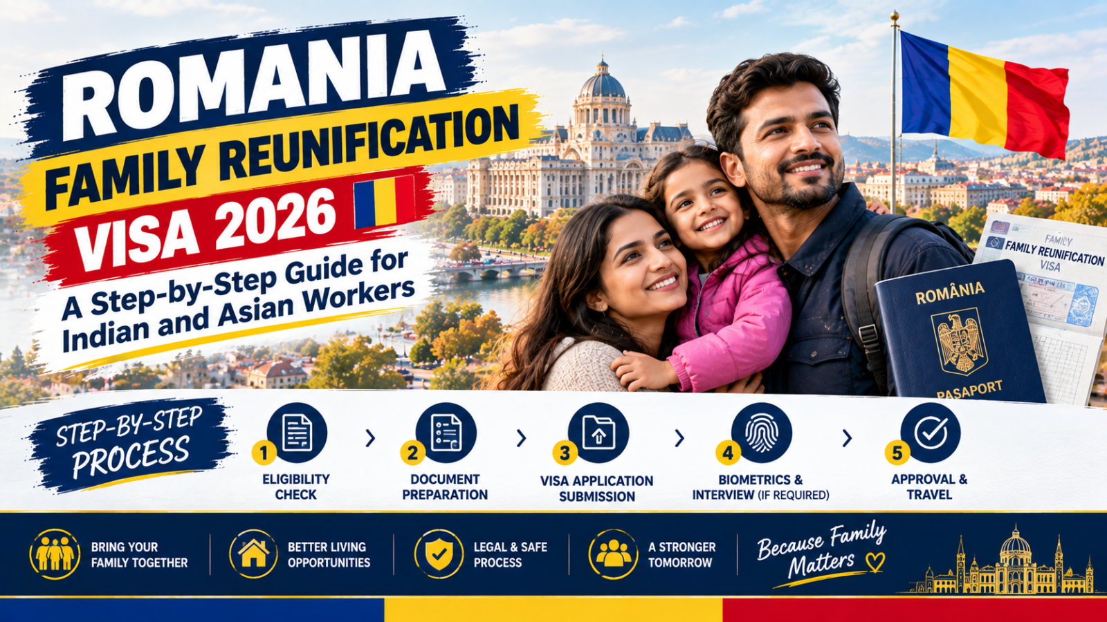 Romania family reunification visa 2026 Indian workers guide spouse children TRC Schengen process
