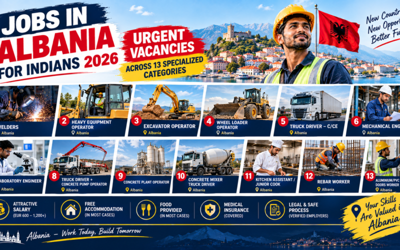 Jobs in Albania for Indians 2026 urgent vacancies welders operators engineers drivers salary visa guide
